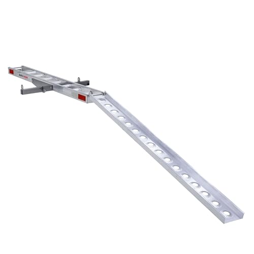 Black Widow Aluminium Hitch-Mounted Motorcycle Carrier, Dirt Bike Rack with Extra-Long 6' Self-Storing Ramp for 2" Hitch Receivers, 400 Lb Capacity | Roll-on / off, self-storing ramp, anti-wobble, youth bike adapter, car, truck, SUV tow hitch, less effort