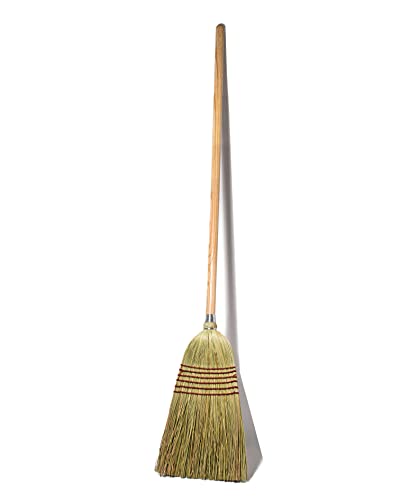 Corn Broom with Wood Handle Heavy Duty Indoor Outdoor Broom (1 1/4 Inch Handle)