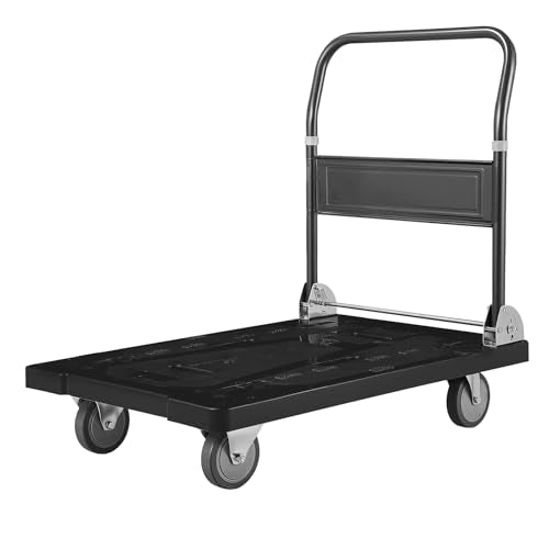 VEVOR Platform Truck Push Cart Dolly, 1000LBS Heavy Duty Folding Platform Truck with 360° Swivel Wheels, Flat Bed Cart with Space Saving Push Handle for Garage/Basement/Office/Warehouse - size: 35.2 x 23.4 x 33.5 in/ 895 x 595 x 850 mm