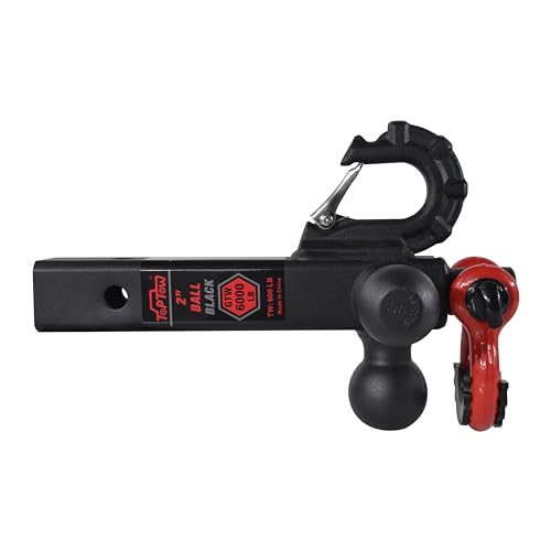 TOPTOW Trailer Hitch Tri-Ball Hitch Mount w/Matte Black Triple Hitch Balls 1-7/8-inch, 2-inch, 2-5/16-inch, Multi-fit for 2 inch Trailer Hitch Receiver - color: Black Ball Red Shackle