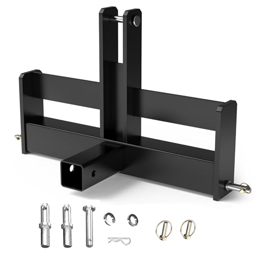 3 Point 2" Square Trailer Hitch Receiver for Category 1 Tractors, Versatile Tractor Tow Drawbar Adapter Compatible with Kubota, Mahindra, Ford, Yanmar, John Deere, Massey Ferguson, New Holland
