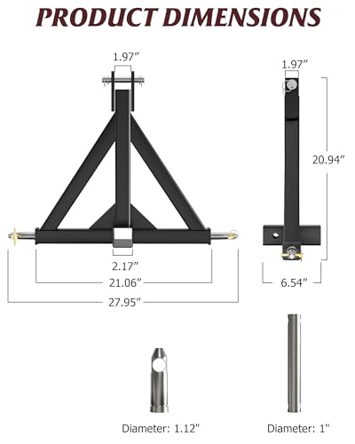 Hipicute 3 Point 2 Inch Receiver Hitch, 3 Point Hitch Adapter 2" Receiver Tow Drawbar for Cat1 Tractors, LM25H, Kubota, WLM Tractor, BX, John Deere, NorTrac, Yanmar, Kioti, Farm Equipment
