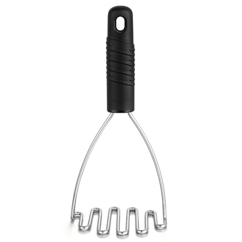 Beneno Ergonomic Soft Grip Stainless Steel Potato Masher, Black - color: Black