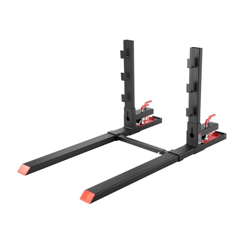 VEVOR Pallet Forks, 4000 lbs Clamp on Pallet Forks, 60-Inch Total Length Heavy-Duty Tractor Fork with Anti-Tilt Bar & Adjustable Stabilizer Bar, Fit for Loader Bucket Skid Steer Tractor, Black