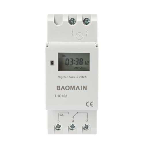 BAOMAIN THC15A 12V Digital Programmable Timer Switch,16A Weekly Relay