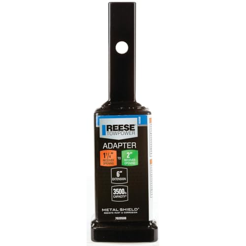 REESE Towpower 7020500 Trailer Hitch Receiver Adapter, Converts 1-1/4 Inch Square Receiver Opening to 2 Inch, 3,500 lbs. Capacity, 6 Inch Length
