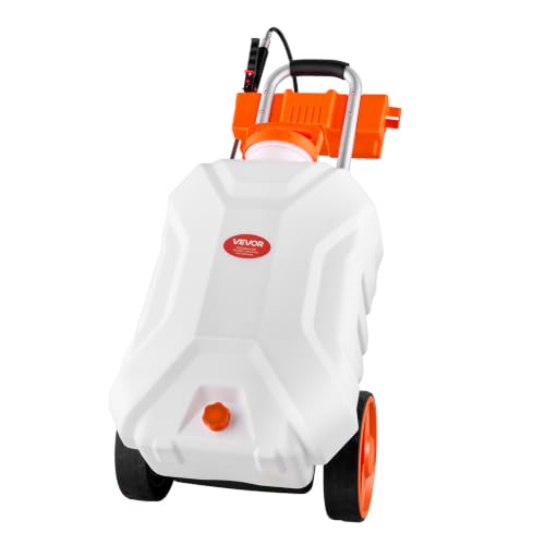 VEVOR Battery-Powered Sprayer with Wheeled Cart, 10 Gallons Electric Weed Sprayer, Adjustable 0-80 PSI, Yard Lawn Sprayers with Wheels, 5 Nozzles & 98ft Hose, 3-6H Spray Time, for Weeding, Cleaning - size: 10 Gal