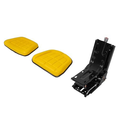 ALMULOO Universal Tractor Suspension Seat Adjustable Compatible with John Deere 5200 5210 5300 5310 5510 More Models Massey Ferguson Tractor Ford New Holland Steel Yellow Heavy Duty - size: Yellow