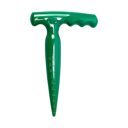 Dibbler Gardening Tool - Ergonomic Sowing Hand Equipment, 1Unit Plant Hole Digger for Seeding, T-Handle Soil Puncher with Depth Mark, Hardware, Cultivator for Cucumber, Tomatoes and Flower Bed - color: Dark Green