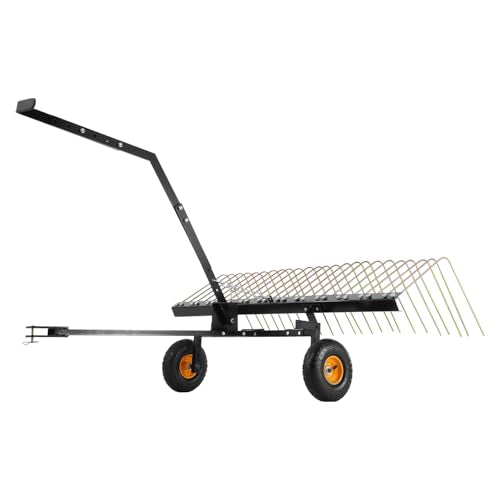 VEVOR Tow Behind Dethatcher, 60-inch Lawn Dethatcher Rake with 24 Steel Tines for ATV or Mower, Heavy Duty Q235 Steel Tow Behind Lawn Rake with Lift Handle for Farm Leaves, Pine Needles, and Grass - style: 60" Tow Behind Dethatcher