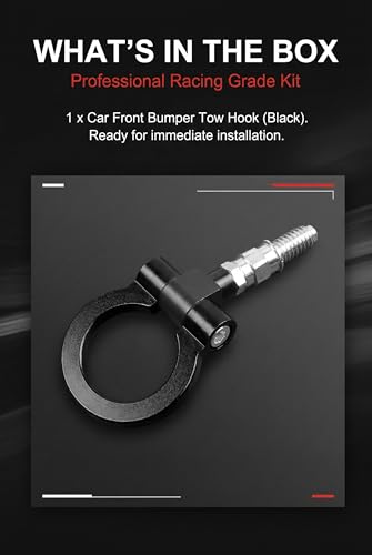Car Front Bumper Tow Hook, Heavy Duty European Thread Screw-on Metal Trailer Pull Ring, Racing Style Forged Auto Trailer Ring Eye Tow Hook for Most Cars and Trucks (Black) - color: Black