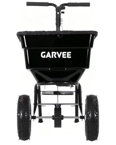 Heavy Duty Push Broadcast Spreader 100L – 12FT Spreading Width, 13" All-Terrain Wheels, Adjustable Current, for Lawn Fertilizer, Seed, Salt, Ice Melt – Black - size: 100 LBS