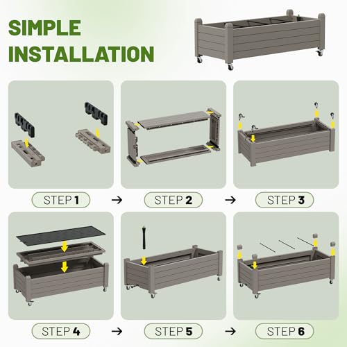 Raised Garden Bed with Wheels, Rolling Resin Planter Box, Gray - color: Gray, size: 13.3" H