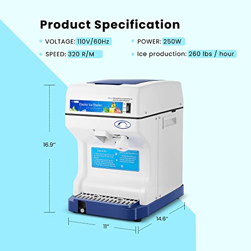 VIVOHOME Electric Ice Crusher Shaver 265lbs/hr Blue