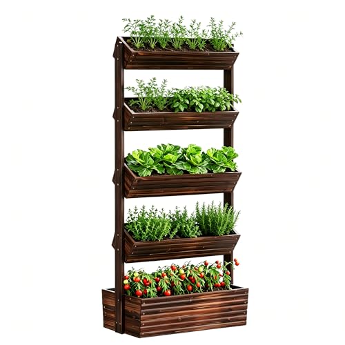 5-Tier Vertical Wooden Raised Garden Bed, herb garden planter, Carbonized - color: Carbonized, size: 5-Tier
