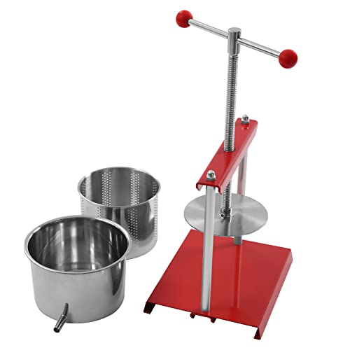 Fruit Wine Press Manual Fruit Pressing Juice Maker Stainless Steel Apple Grapes Cheese Honey Press Machine with T-Handle for Household Farms Food Factories, Dual Stainless Steel Barrels (6L) - size: 6L