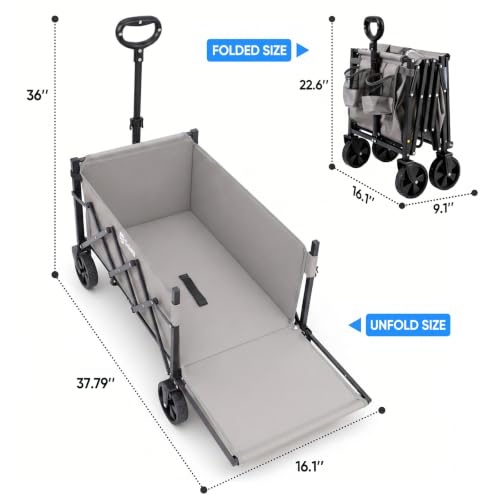 Sekey Collapsible Wagon Cart with Drop-Down Tailgate, 300 lb Capacity - color: Gray
