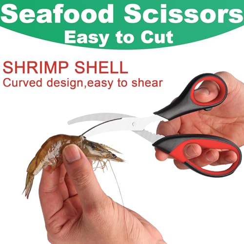 Heavy Duty Poultry Shears Seafood Scissors 2pcs set,Kitchen Shears for food Heavy Duty,Kitchen Scissors All Purpose,Chicken,Fish,Meat,Seafood, Easy to Cleaning,Dishwasher Safe - color: Red Black