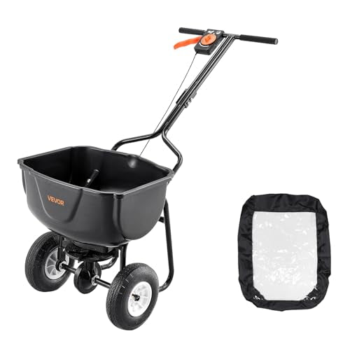 VEVOR Walk Behind Spreader 60 LBS Capacity Push Broadcast Spreader Black