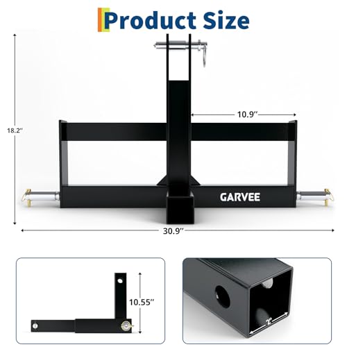 3 Point Trailer Hitch with 2" Receiver for Tractor, Versatile Category 1 Quick Hitch Drawbar Adapter – with Suitcase Weight Brackets for Towing & Stability, Black