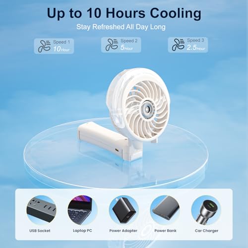 HandFan Upgraded Portable Handheld Misting Fan, Personal Mister Fan Rechargeable, Spray Water Mist Fans, Foldable Mini Cooling Hand Fans for Beach, Travel, Outdoors, Makeup, Disney(Beige) - color: Beige, style: HF318C