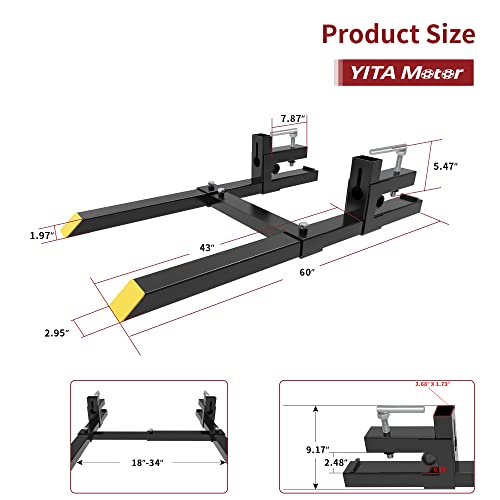 YITAMOTOR 43" Clamp on Pallet Forks, 2000lbs Skid Steer Tractor Bucket Fork - size: 60 Inch 2000LBS w/Bar