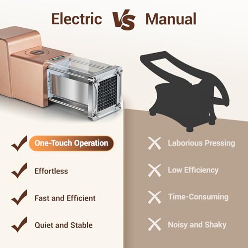 Sopito French Fry Cutter Electric Vegetable Slicer Stainless Steel with 3 Blades 1/4 3/8 1/2 Inch for Potatoes Carrots Onions Apples, Rose Gold - color: Rose Gold, size: 1/4-Inch & 3/8-Inch & 1/2-Inch Blade
