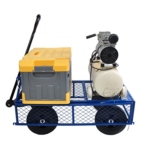 Heavy-Duty Outdoor Utility Cart - Garden Wagon Cart with Removable Sides - Steel Rolling Tool Cart - Foldable Lawn Cart with Wheels - Flatbed Gardening Cart - Yard and Farm Dump Cart wit Handle- Blue - color: Blue