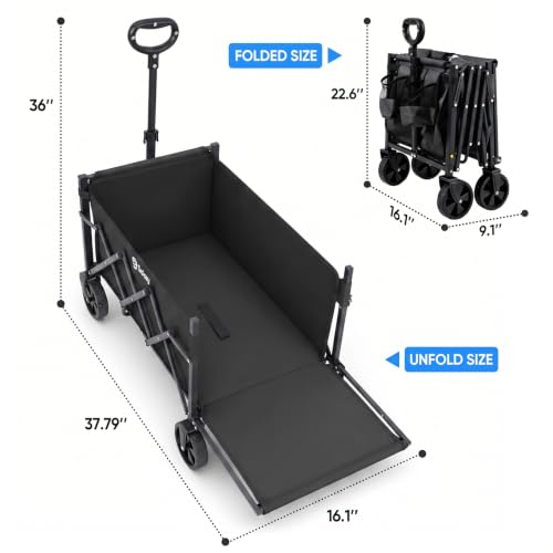 Sekey Collapsible Wagon Cart with Drop-Down Tailgate, 300 lb Capacity - color: Black