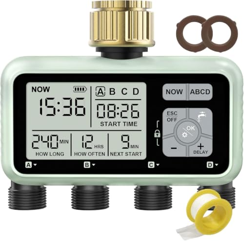 Watering Timer 4 Zone with with Brass Inlet, Sprinkler Timer 4 Outlet - style: 4 Outlets with Brass Inlet