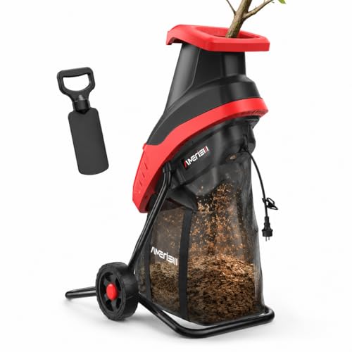 AMERISUN Electric Wood Chipper Shredder 15-Amp, 4200RPM Leaf Mulcher with 1.75-Inch Branch Capacity, Portable Yard Waste Shredder with 50L Collection Bag for Garden, Lawn & Landscaping Cleanup - color: Black