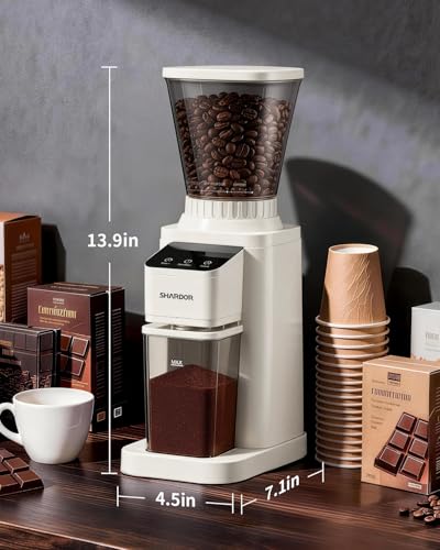 SHARDOR Conical Burr Coffee Bean Grinder, Anti-Static, 48 Settings, White - color: White