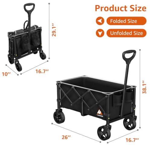 Collapsible Wagon Cart with Wheels & Reflective Stripe 280lbs Heavy Duty