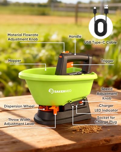 SAKERNEO 7.2V Battery Handheld Lawn Spreader Seed & Fertilizer Spreader