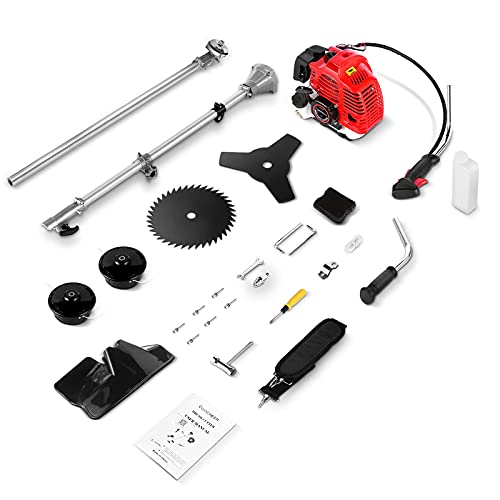 Homdox 4 in 1 Gas Weed Eater, 58cc 2-Cycle Brush Cutter, String Trimmer and Gas Weed Wacker Trimmer for Lawn and Garden Care Trimming, Red - color: Red-1