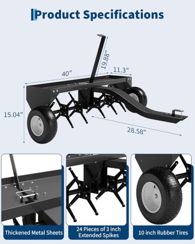 40" Tow Behind Lawn Plug Aerator with Universal Hitch, Black - color: Black-40 Inch