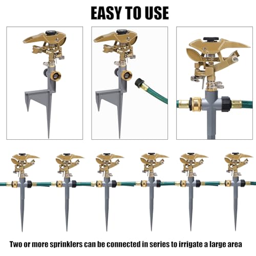 Biswing 2 Pack Impact Sprinklers on Metal Step Spike, Heavy Duty Zinc Alloy Lawn Sprinkler Head on Spike Base, Adjustable 360 Degree Watering Sprinkler for Large Area Grass Garden Irrigation - style: With Stake