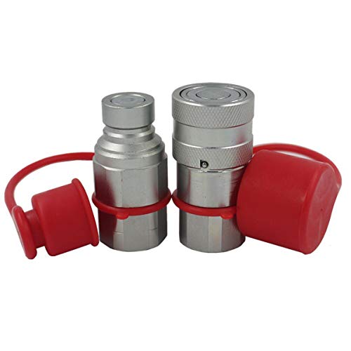 LX-FF-04 1/2" Skid Steer Bobcat Flat Face Hydraulic Quick Disconnect Coupling NPT1/2 Set Quick Connect Couplers with Red Dust Caps - size: 1-Set 1/2" NPT