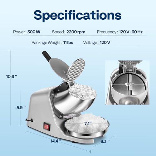 VIVOHOME Electric Ice Crusher Shaver Silver 173lbs/hr - color: Silver, size: 2 Blades - 173lbs/hr