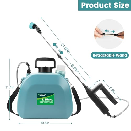 Battery Powered Sprayer 1.35 Gallon, 2026 Electric Garden Sprayer with 3 Adjustable Speeds, 4 Mist Nozzles, Rechargeable Handle, Retractable Wand with Adjustable Shoulder Strap for Weed Lawn(Blue) - color: Blue, size: 1.35 Gallon