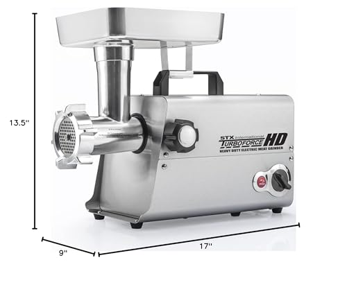 STX International Turboforce HD (Heavy Duty) 3500 Series 5-in-1 Stainless Steel Electric Meat Grinder | Sausage Stuffer | Kubbe Maker | 5 Grinding Plates | 3 Stainless Steel Blades & More Included - size: 5-In-1 - Size #12 No Pedal/Juicer