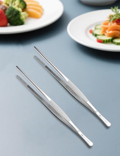 2 Pcs 8.5 Inch Kitchen Tweezers Fine Tweezer Tongs, MSY BIGSUNNY Stainless Steel Food Tweezers Multi-function Cooking Tongs Kitchen Serving Tong - size: 8.5" Tweezers - 2 Piece Set