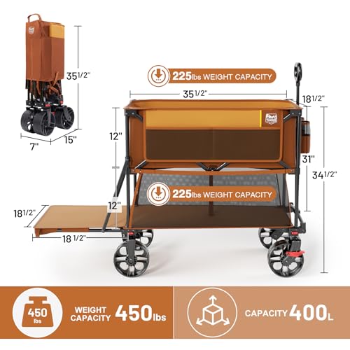 TIMBER RIDGE 400L Folding Double Decker Wagon with Brakes, 54" Extra Long - color: Orange, size: Double Decker