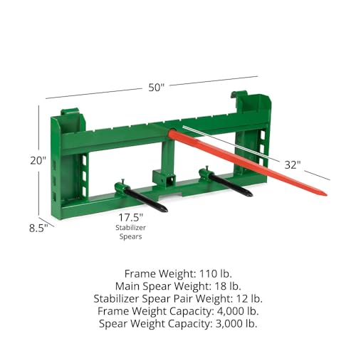 Titan Attachments Economy Series Hay Frame, 32" C2 Hay Spear & Stabilizer Spears, Hook and Pin Mounting Style, Rated 4000 LB, 2" Receiver Hitch - size: 32" Main Spear + 17.5" Stabilizers