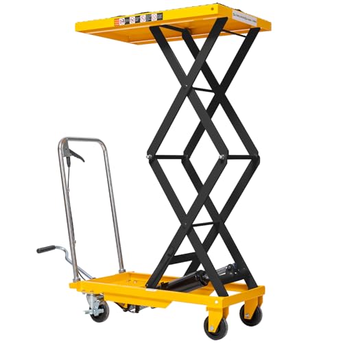 Hydraulic Lift Table Cart, 330lbs Capacity 49.6'' Max Lift, Double Scissor Lift Table w/4 Wheels & Non-Slip Pad, Heavy Duty Hydraulic Platform Lift Cart for Warehouse, Shop, Garage Material Handling - size: 330 LBS