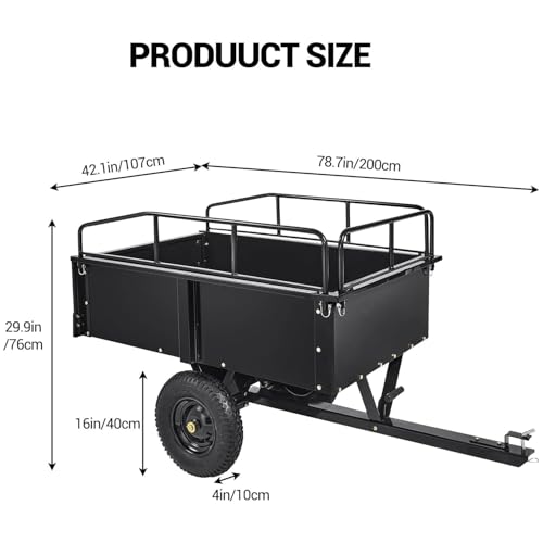 Garvee Heavy Duty 750 LB ATV Dump Trailer, 17 Cu.Ft Yard Cart with Removable Sides - Compatible with Tractors, Lawn Mowers, UTV for Hauling Soil, Mulch & Debris