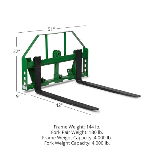 Titan Attachments Standard Series Global Euro Pallet Fork Frame with 42" Fork Blades, Fits John Deere Style Tractors, Hay Spear Sleeves Included, 2" Receiver Hitch, Rated 4,000 LB
