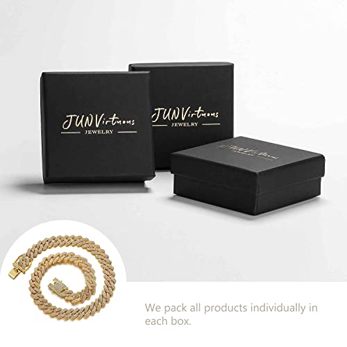 JUNVirtuous Cuban Link Chain Mens Iced Out Miami Cuban Necklace Silver/Gold Bling Diamond Hip Hop Jewelry for Women - color: 16 inch Gold Necklace