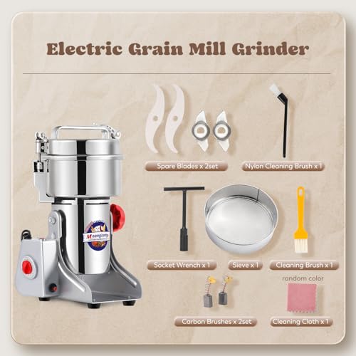 Moongiantgo 2500g Safety Commercial Spice Grinder Grain Mill 3700W, 110V | High-speed Stainless Steel Dry Spice Grinder Pulverizer for Wheat Corn Rice Pepper Herbs Coffee Beans Dried Mushrooms - size: 2500g