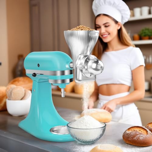 All Metal Grain Mill Attachment for KitchenAid Stand Mixers Wheat Grinder Flour Mill for Sourdough Baking, Whole Wheat & Gluten-Free Grains New Upgrades - color: Slive